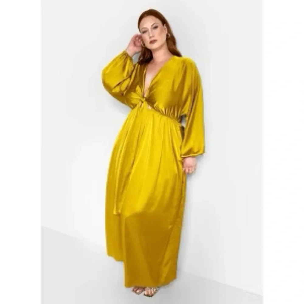 Gold Satin Long Dress - Picture 4 of 6